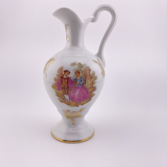 Limoges porcelain ewer,  small pitcher or vase Courting Couple - Picture 4 of 10
